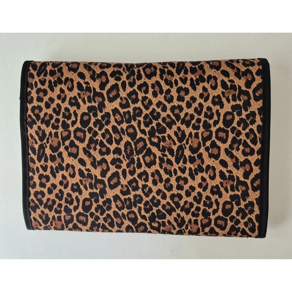 PreZerve Black Brown Cheetah Print Tri Fold Travel Jewelry Organizer Bag